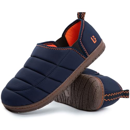 Image of LongBay Men's Outdoor Slippers Two Tone Indoor Bedroom House Shoes Gifts | Nylon Upper, Memory Foam Insole, Coral Fleece Lining, Slip On, Lightweight and Packable, Camping Garden, All-Season Wear