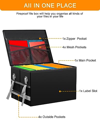 JUNDUN File Box with Lock,Fireproof Document Box with Handle and Zipper,Collapsible File Organiser,Home Office Fire Safe Storage Filing Box for A4 Suspension File Folder - Cosy Home Interiors JUNDUN File Box with Lock,Fireproof Document Box with Handle and Zipper,Collapsible File Organiser,Home Office Fire Safe Storage Filing Box for A4 Suspension File Folder - Image 3