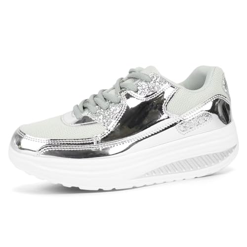 LIOERDIWE Glitter Platform Rocker Sneakers