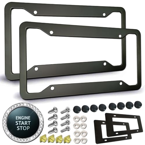 YoUoY Matte Black License Plate Frames- Rustproof Aluminum Metal Car Tag Cover, 2 Pack Front Rear Slim Holder with Mounting Black Aluminum Frame Holes Carbon Fiber 2 Holes