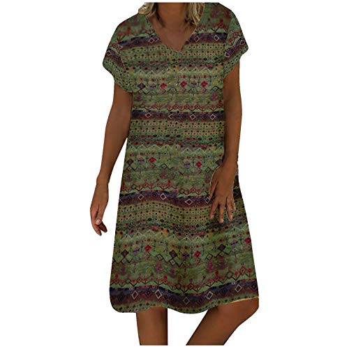 QWUVEDS Vestidos cortos elegantes de verano de manga corta con cuello en V con impresión de suéter para mujer vestido de mujer sexy, verde, XXL