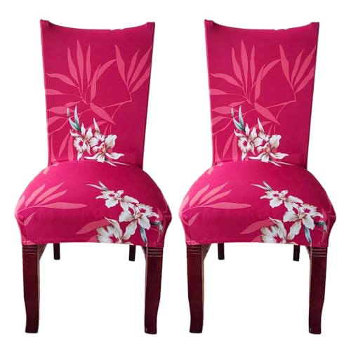 Image of Styleys Chair Covers for Dining Room, Stretch Dining Chair Cover, Washable Spandex Kitchen Chair Slipcovers (Set of 2, Red White Lilly, SD3223)