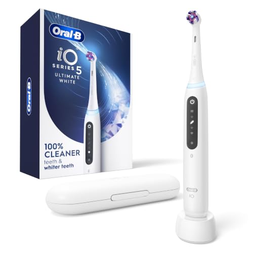 Oral-B iO Series 5 Ultimate White Rechargeable Electric Toothbrush with Visible Pressure Sensor, 2 Minute Timer, 5 Cleaning Settings, 1 Replacement Toothbrush Heads, and Travel Case, White - image 1