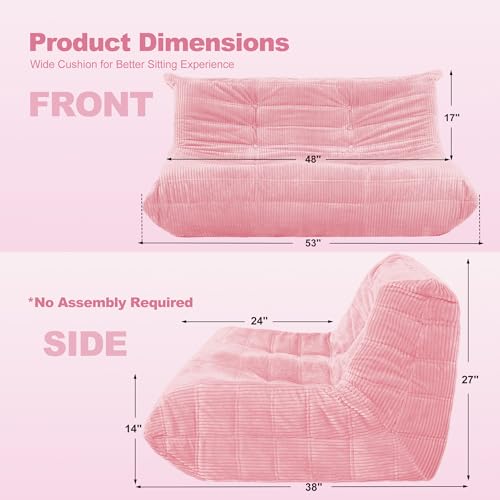 Image of Bean Bag Chair,Giant Beanbag Chairs for Adults,Comfy Large Fireside Chair Lazy Sofa,Corduroy Bean Bag Lounger with Memory Foam Filled,Floor Sofa Couch for Home,Living Room (Pink, Loveseat)