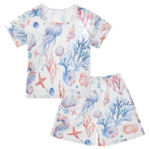 senya Jellyfish Seahorse Summer Pajamas Set Short Cotton Sleepwear 2 Piece