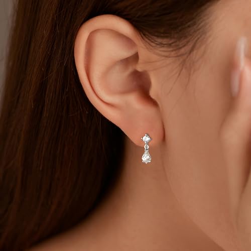 LOVECOM 925 Sterling Silver Heart Drop Dangle Earrings for Women Dainty 14K Gold Plated CZ Stud Earrings Small Double Heart Hypoallergenic Dangling Earring Jewelry Christmas Gifts to Daughter2
