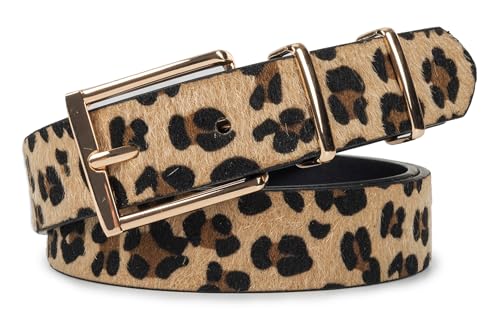 Women's Belt Vintage Faux Leather Leopard Long Hair Waist Buckle Belts Waistband Fur-like for Dress Jeans