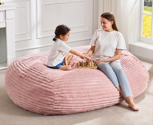 Image of Hobestluk 5FT Bean Bag Chairs Adult Bean Bag with Portable Handle Comfy Large Bean Bag Lounge Chair with Removable Cover for Living Room Bedroom (Stripe Pink, 5FT)