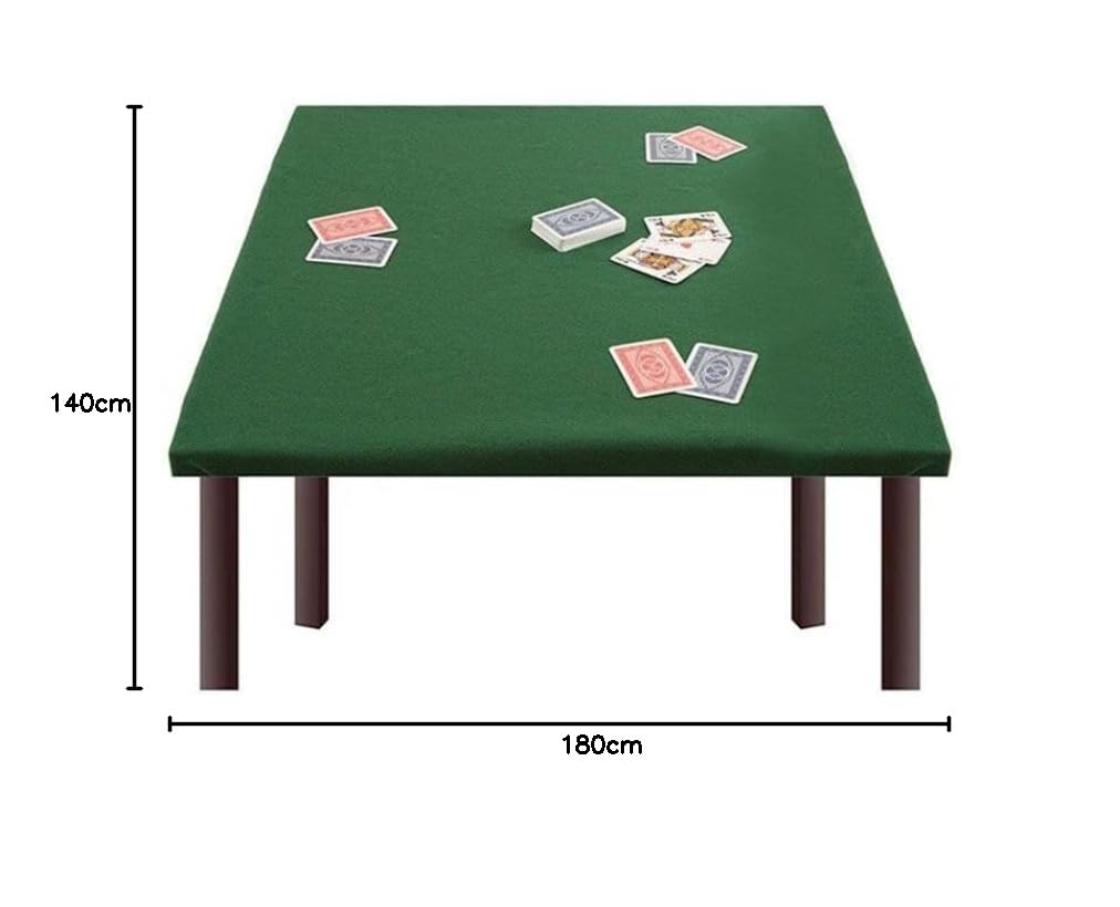 Panno Verde da Tavolo Rettangolare 140x180 cm, Tappeto in Tessuto per Giochi da Tavolo di Carte, Blackjack, Poker Texas Hold'em, Scopa, Scala 40, Ramino, Dadi, Copritavolo, Giochi di Società