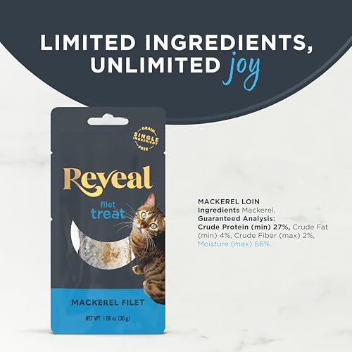 Image of Reveal Whole Mackerel Filet Cat Treats 12-Pack 1.06 oz Loins | 100% Natural, High Quality Protein, Single Ingredient, Grain Free, High Protein, No Fillers, No Artificial Additives