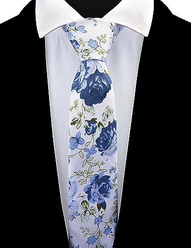 Image of GUSLESON Fashion 2.4 inch(6cm) Floral Skinny Tie for Men Slim Flower Print Cotton Necktie for Wedding Party
