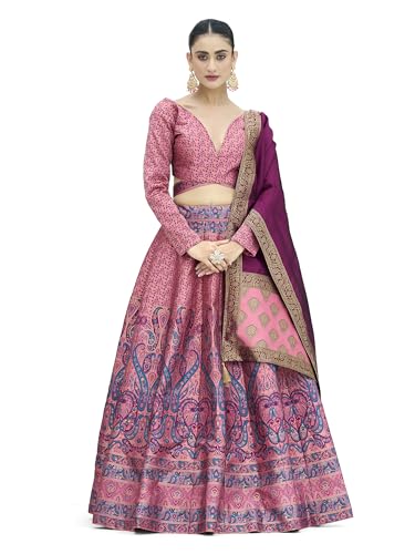 Image of PURVAJA Women's Kanjiwaram Semi-Stitched Lehenga choli