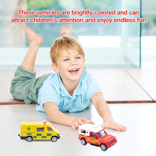 Toy Cars, 2 Pcs Model Car Rescue Play Vehicles Ambulance Fire Engine Children's Pull Back Vehicles Toys Emergency Vehicle Toys Cast Model Automobile for Children's Playtime and Birthday Party Gifts - Image 7