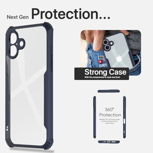 Image of Pikkme Crystal Clear Transparent Back | Ultra Hyrbid | Full Camera Protection | Raised Edge | Bumper Back Case for iPhone 16 Plus (Blue)