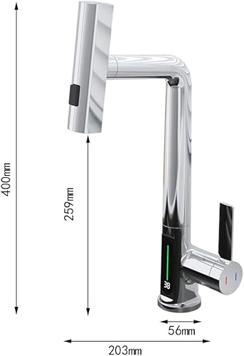 Miniatura 2 de Weirun Grifo extraíble para fregadero de cocina con cabezal de pulverización de lluvia, pantalla digital, mezclador para bar, lavandería, rv,