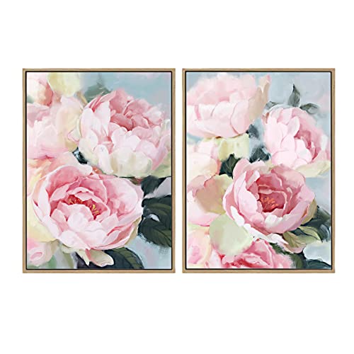 Framed Pink Floral Wall Art Set - Pink Flower...