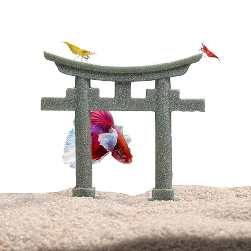 Image of CTWPets Japanese Shinto Torii Gate - Asian Aquarium Decor, Sandstone Fish Tank Shrine Ornament, Betta & Aquatic Hideout