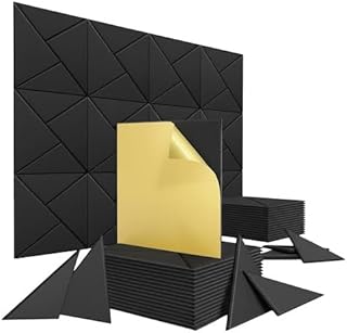 24-Pack Self-Adhesive Acoustic Panels – High-Density Soundproof Foam 12" x 12" x 0.4" for Studio, Office & Home – Sleek Black Design, Sound Panels High Density, Soundproof Wall Panels