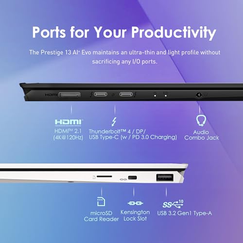 Image of MSI Prestige 13 AI+ Evo (2024) 13.3 inch 2.8K OLED Business Laptop: Intel Core Ultra 7-258V, Arc Graphics, 32GB LPDDR5x, 2TB NVMe SSD, Thunderbolt 4, WiFi 7, Win 11 Home: Stellar Gray A2VMG-019US