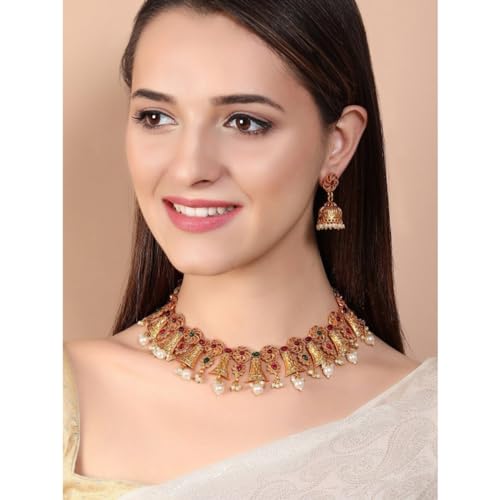 Image of Rubans Necklace Set American Diamond and Cubic Zirconia Ethnic Jewellery Gift for Women & Girls
