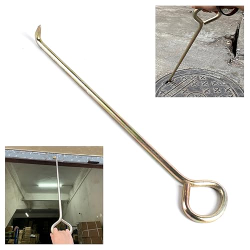 ZIMGOD Multipurpose Manhole Lifting Key with Rotated Handle, Portable Drain Grate Lifter for Removing Cover, Metal Hook Pulling Tool for Sewer Lids