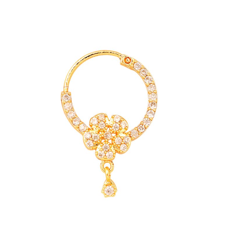 opal touch Women Nose Pin/Nath Nose Ring Traditional Jewellery - White Gold Floral Nose Pin-picture-5