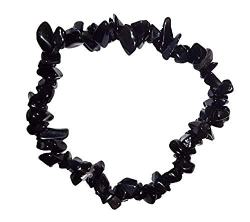 Sublime Gifts 1pc Natural Healing Crystal Black Onyx Chip Gemstone 7 Inch Stretch Bracelet