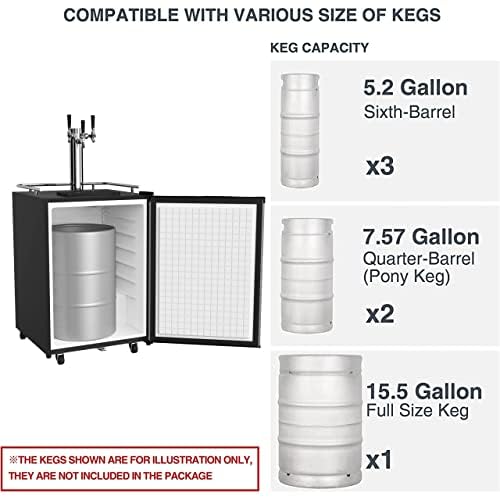 HCK Kegerator, 24 Inch Outdoor Undercounter Refrigerator, 2 In 1 Full Size Beer Kegerator With 3 Taps Draft Beer Dispenser, Freestanding, Stainless Steel Door, Ideal For Patio And Outdoor Kitchen on Fridge.com - View 4