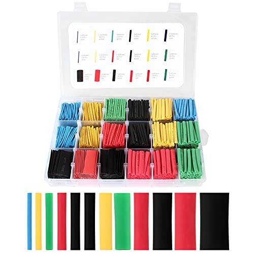 MUGUTAK 1340pcs Heat Shrink Tube Ratio 2:1 Electric Heat Shrink Sleeve Cable Wrap 5 Colours 12 Sizes