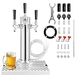 3 Tap Kegerator Tower Beer Tap Tower with Stainless Steel Beer Drip Tray, Pre-installed Draft Beer Keg Tower with Kegerator Parts Keg Drip Tray for Homebrew
