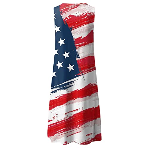 Midi Dress For Women Patriotic American Flag Tank Dresses Hollow Keyhole Sleeveless Sundress 4Th Of July Independence Day Wine #TOP4