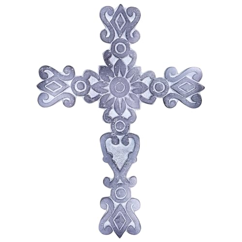 Castleore Easy Wall Hanging Home Decor Religious Christian Metal Cross for Wall | Best for Home, Office and As Gift | L 9.3* W 6.8 inch (White Antique)