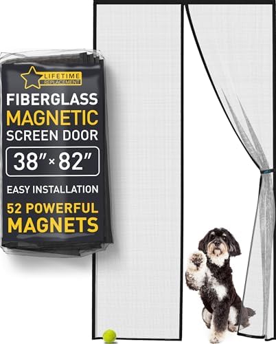 Flux Phenom Upgraded Magnetic Screen Door - Bugs Out, Breeze in - 9min Install Auto-Sealing Heavy Duty Double Stitched Mesh, 52 Magnets, Hands Free Patio Doors Net, Pet & Kid Friendly, 38 x 82 Inch