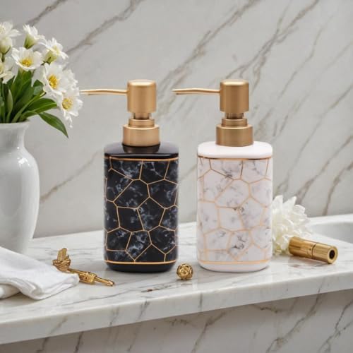 Image of STORE 2508 Ceramic Liquid Handwash Soap Dispenser Pump For Bathroom /Kitchen - 250Ml (2 Pcs Black & White)
