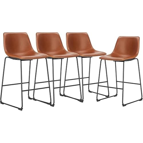 DUMOS Counter Height Bar Stools Set of 4, Faux Leather Metal Bar Chairs