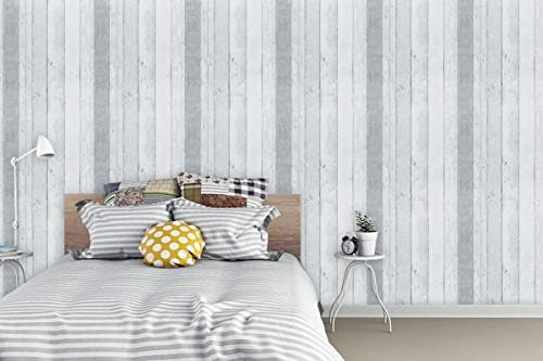 Wood Wallpaper Self Adhesive Wood Effect Contact Paper Grey and White Wood Plank Furniture Stickers 45cm×300cm Rustic Waterproof Removable for Cabinet Countertop Bedroom Wrap Paper Vinyl Film Roll
