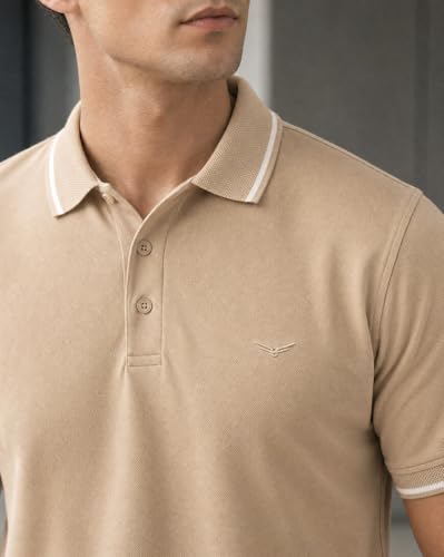 Image of NOBERO Men's Travel Polo T-Shirt | Premium Cotton Stretch Fabric | Anti-Odor & Water-Repellent | UPF 50+ Sun Protection | Regular Fit Polo Collar Casual Wear