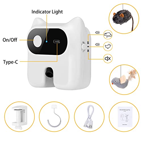 Keegud Cat Toys For Indoor Cats 2023 New Interactive Cat Feather Toys, 【Chirping Birds And Mice 2 Mode】 With Two Sounds, Rechargeable Automatic Hanging Cat Toy With Mouse And Bird #TOP4