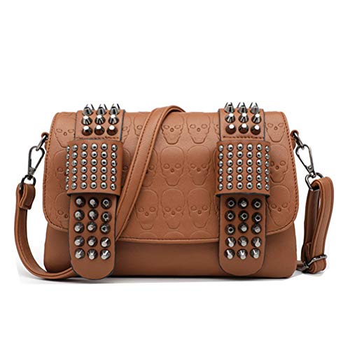 Abuyall Sac à bandoulière en cuir PU pour femme avec motif tête de mort, style punk, gothique, avec chaîne Cover