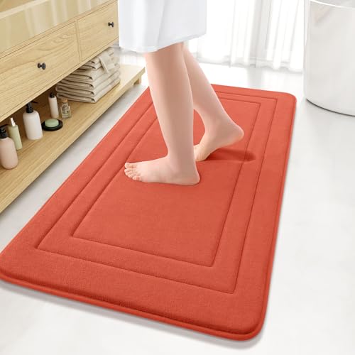 Arotive Memory Foam Bathroom Rug Mat 44x24, Ultra Soft and Absorbent Bath Mat, Machine Wash Dry, Comfortable Bath Rug Carpet for Bathroom Floor, Tub and Shower, Coral