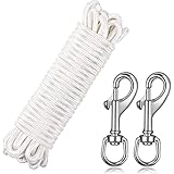 White Flag Rope 50 Feet Flag Pole Halyard Rope and Clips Kit Include Stainless Steel Flag Pole Hook...