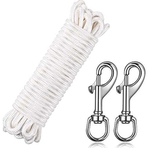 White Flag Rope 50 Feet Flag Pole Halyard Rope And Clips Kit Include Stainless Steel Flag Pole Hook Clips, Flag Pole Halyard Rope For Tie Pull Swing Climb And Knot #TOP18