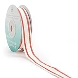 CT CRAFT LLC Cotton Ribbon 5/8 inch (16mm) x 10 yards. Natural ribbon Decorative for DIY Crafts and Gift Wrapping - Ivory/Red