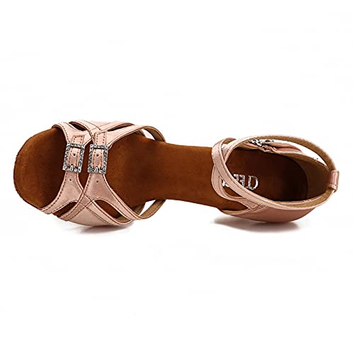 CLEECLI Women's Ballroom Dance Shoes Latin Salsa Dancing Shoes Adjustable Toe Width 2.5 Inch Heel ZB11(8.5,Nude-2.5 Inch Heel)