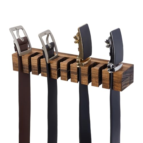 PH PandaHall Belt Organizer, Wooden Belt Holder Wall Mounted Belts Hanger with Slots Space Saving Storage for 10 Belts, Home Bedroom Closet Retail Shop, Camel, 1pc, 10.7x1.5x2.4inch