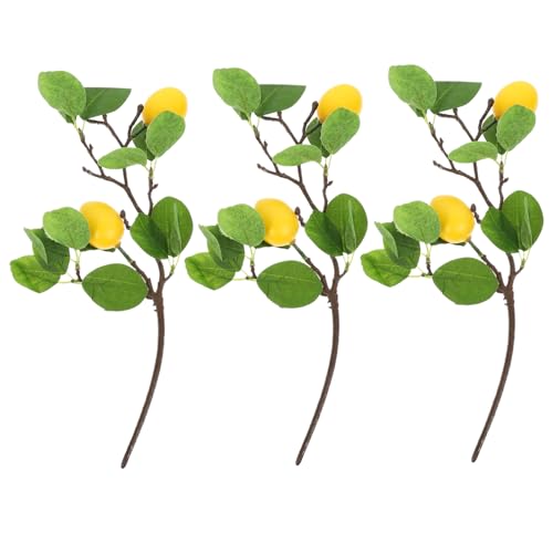 Luxshiny 3pcs Faux Lemon Branch with Lifelike Yellow Lemons and Green Leaves Lemon Centerpiece Fake Lemon Branches Artificial Lemon Tree Branch for Home Dining Table Wedding Decor