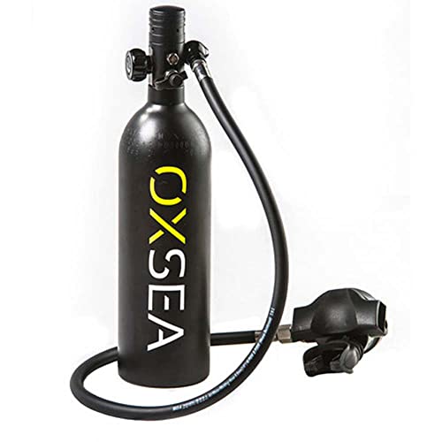 OXSEA Mini botella de buceo recargable de 1000 ml – 15 minutos – Equipo de buceo submarino con detonador kit de apnea – Snorkeling Diving Kit para Divers Scuba Tank Dykning, color negro