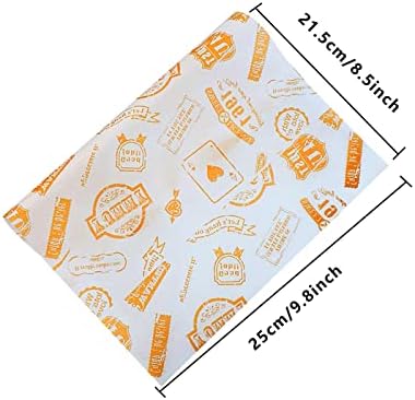 50 PCS Food Grade Wrap Paper, Deli Greaseproof Paper Waterproof Wax Paper Sheets Food Wrapping Liners Food Basket Paper Food Wrapping Tissue Sandwich Wrappers for Sweets Cakes Cheese Baking