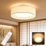 [禄越] シーリングライト LED 6畳 24W 3000lm ファブリック調 間接照明 調光調色 リモコン付き 常夜灯 タイマー 省エネ 工事不要 簡単取付 おしゃれ 天井照明 リビング 和室 洋室 （約Φ35×H10cm）