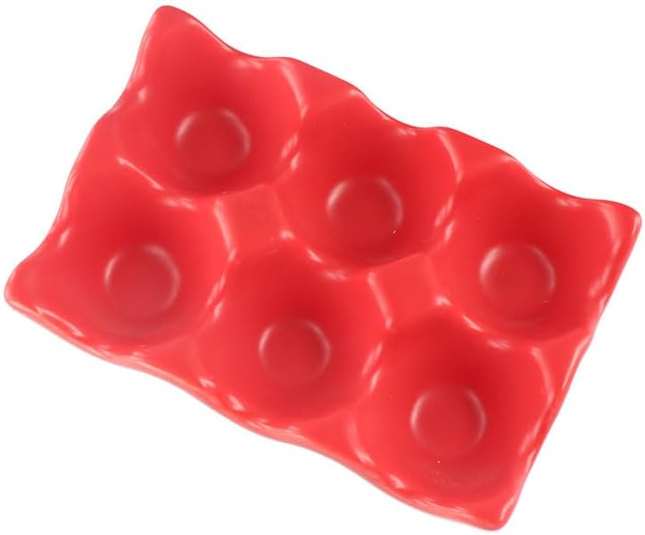 Pokinge Ceramic Egg Holder, 6 Cups Porcelain Egg Storage Rack Half Dozen Egg Tray Kitchen Fridge Storage Supplies Home Tabletop Decoration(red)